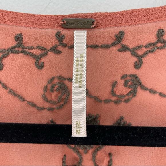 Free People Pennies Sequel Semi-Sheer Rust Embroidered Top Size M - Picture 3 of 6